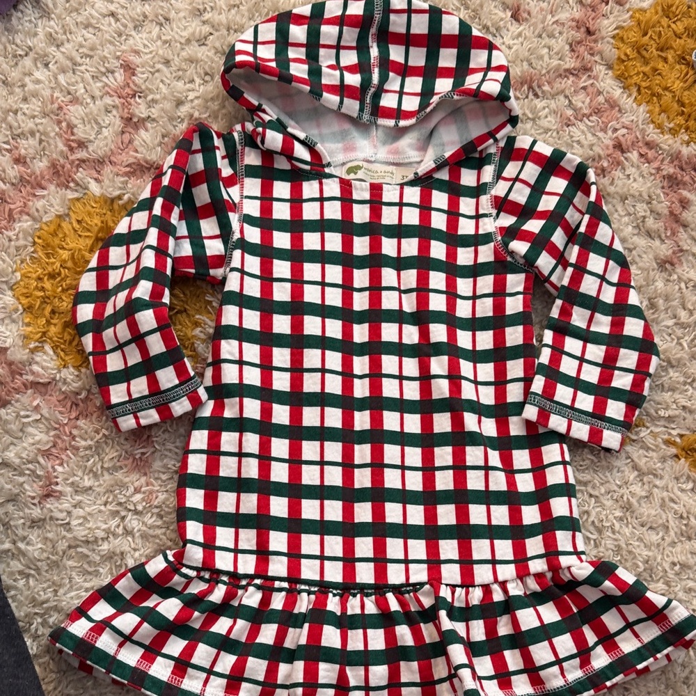 Organic Cotton Plaid Hooded Kids Dress